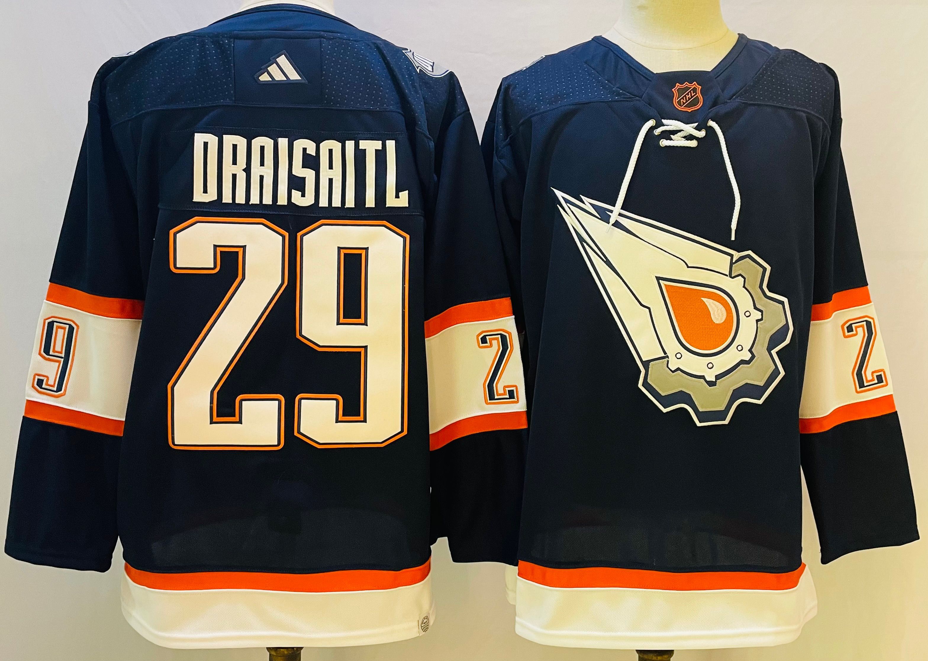 Men Edmonton Oilers #29 Draisaitl Blue orange Throwback 2022 Adidas NHL Jersey